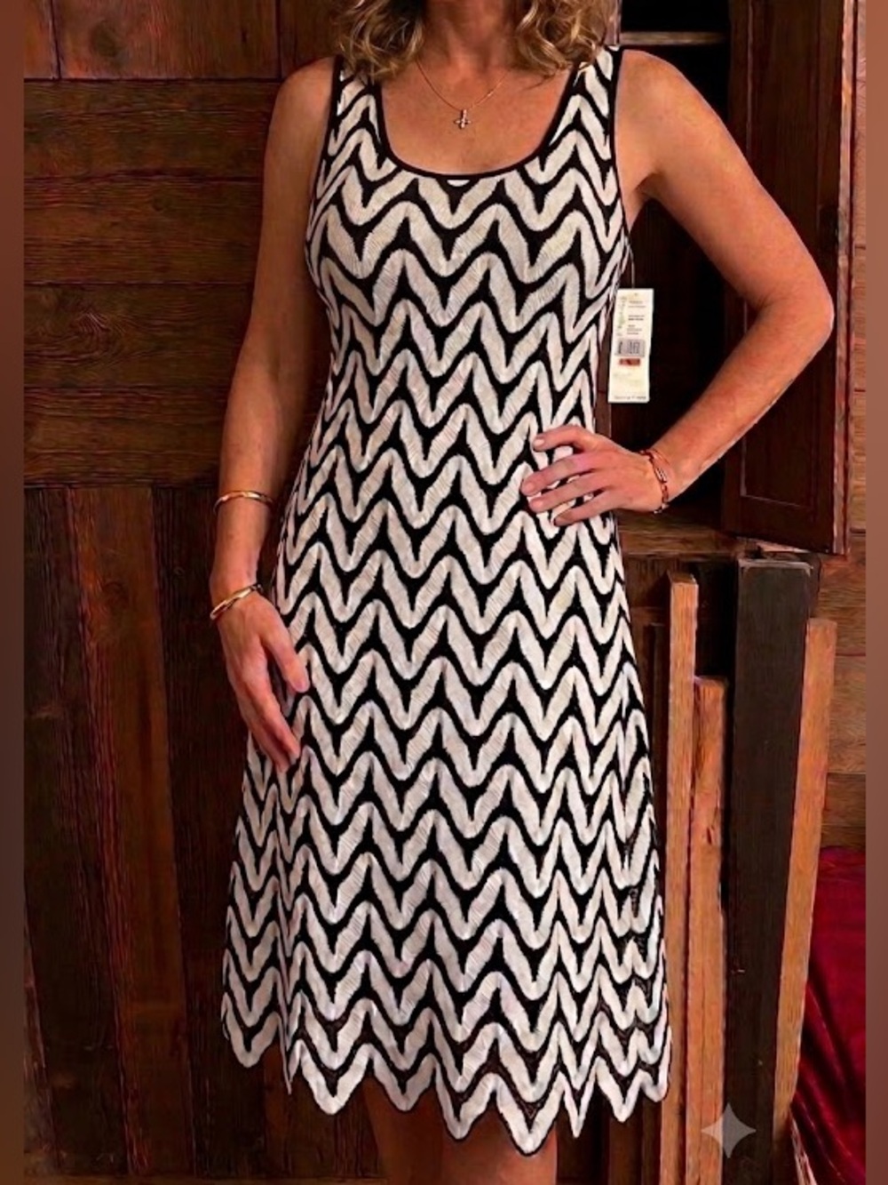 Karen Kane black & white crochet chevron dress XS Nwt lined